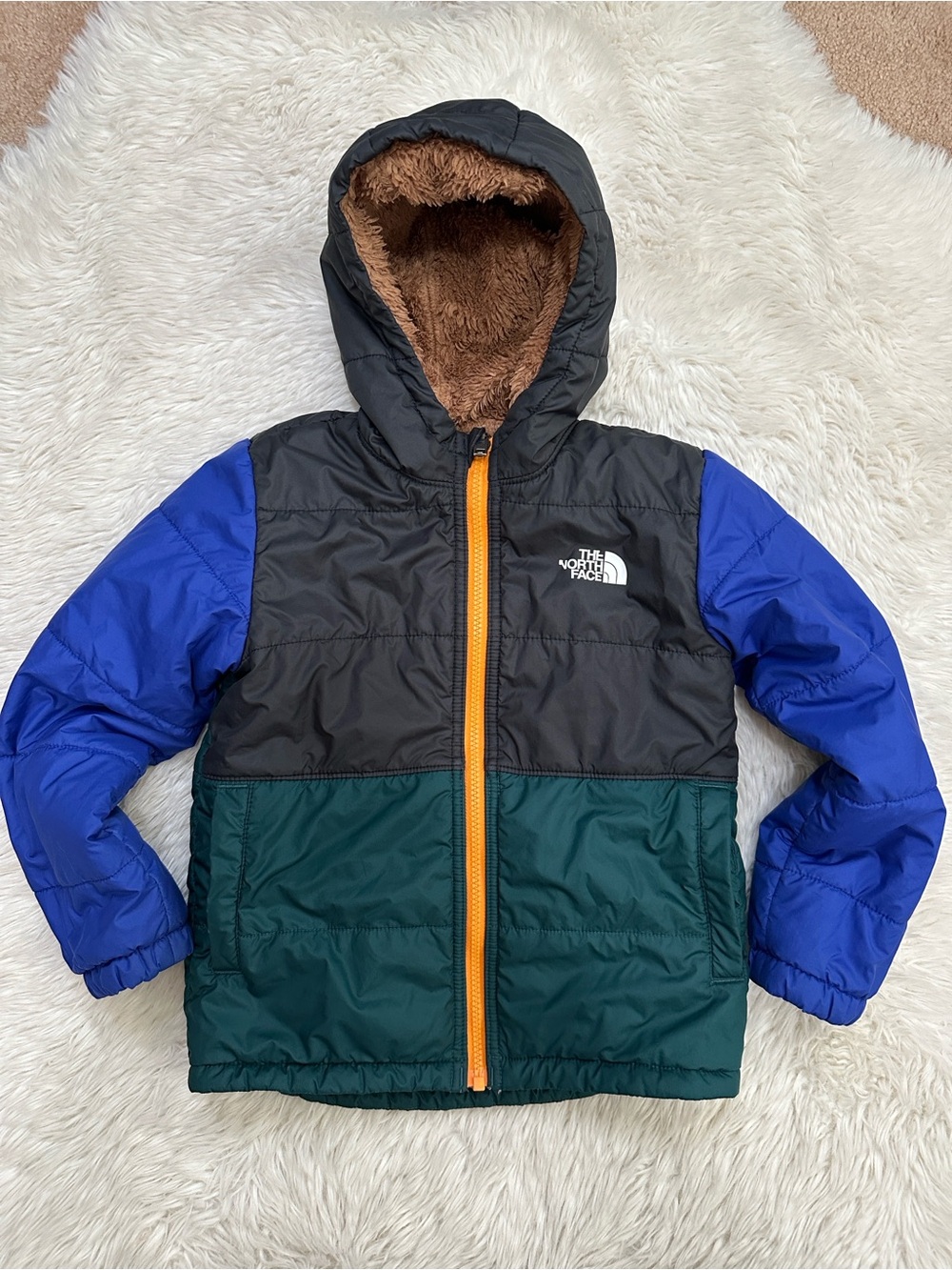 The North Face Reversible Colorblock Hooded Puffer Jacket